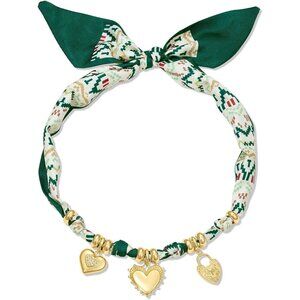 Women’s Versatile Silk Scarf Necklace with Gold-Plated Star Moon Heart Charms, A